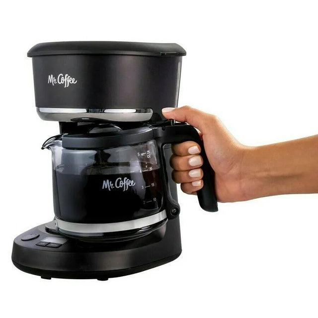 Mr. Coffee 5-Cup Programmable Coffee Maker, 25 oz. Mini Brew, Brew Now or Later, Black & Chrome