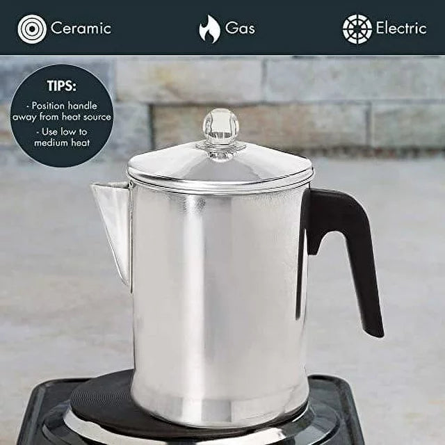 Primula Today Aluminum Stove Top Percolator Maker Durable, Brew Coffee On Stovetop, 9 Cup