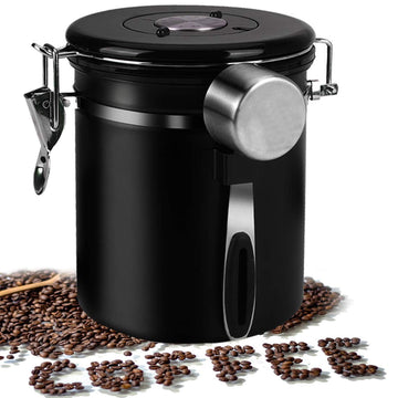 Coffee Container Airtight Coffee Canister, Coffee Stainless Steel Container for the Kitchen, Coffee Ground -One Way Co2 Valve Airtight Coffee Canister (Black,1.2L)