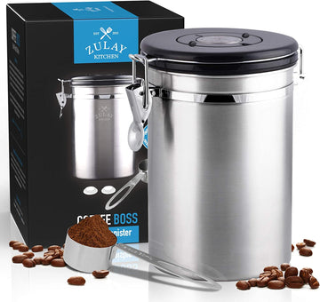 Zulay Kitchen Stainless Steel Coffee Canister with Air Filter and Date Tracking