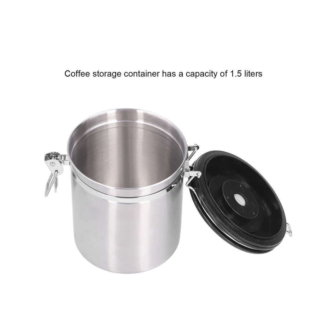 Airtight Coffee Canister, Stainless Steel Container For The Kitchen, Coffee Ground Vault Jar With Valve, Tea Coffee Sugar, Extra Coffee Spoon, 50Oz